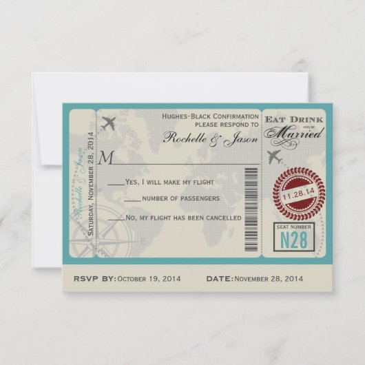 Billet d'avion RSVP de mariage (Devant)