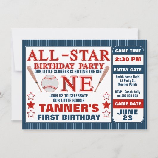 Billet de baseball 1er anniversaire Invitation (Devant)