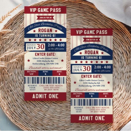 Billet de baseball Anniversaire Fête Invitation