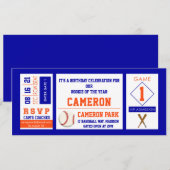 Billet de baseball Anniversaire Fête Invitation Or (Devant / Derrière)