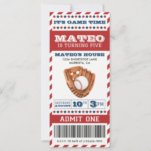 Billet de baseball Invitation d'anniversaire (Devant)