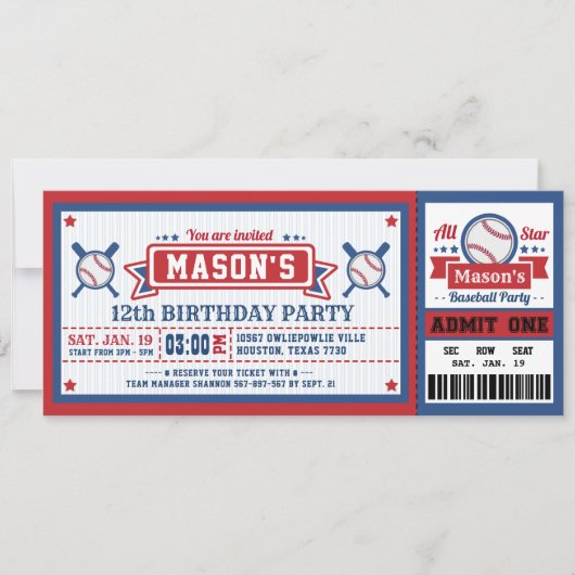 Billet de baseball Pass Anniversaire Invitation Bl (Devant)