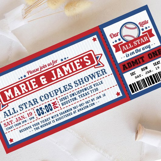 Billet de baseball Pass Couples Douche Invitation