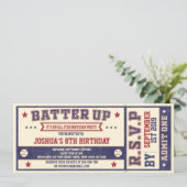 Billet de baseball vintage Invitation d'anniversai (Debout devant)