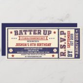Billet de baseball vintage Invitation d'anniversai (Devant / Derrière)
