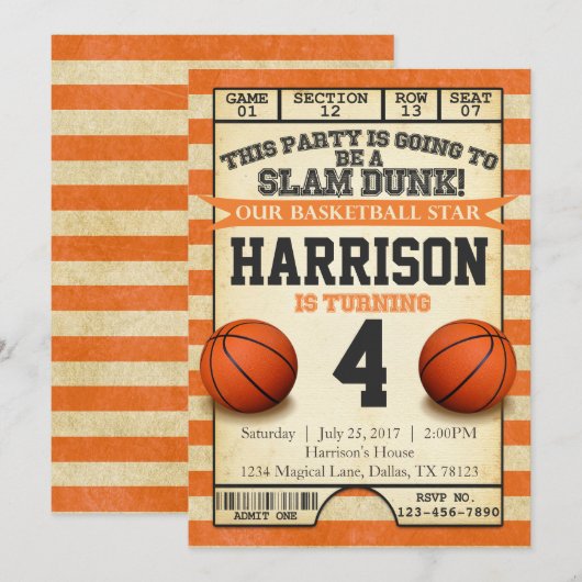 Billet de basket-ball Anniversaire Fête Invitation (Devant / Derrière)