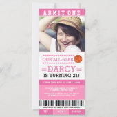 Billet de basket-ball rose Invitations d'anniversa (Devant)