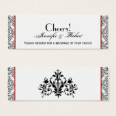 Billet de boisson Mariage rouge noir et blanc Dama (Devant & derrière)