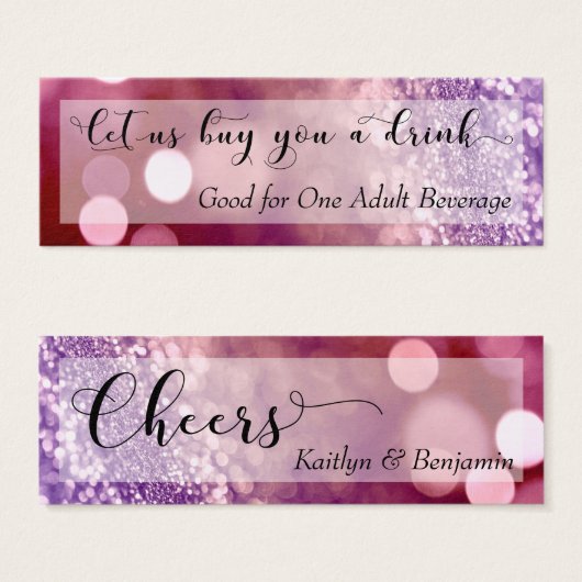 Billet de Boisson Mini Ombre Rouge Violet Script (Devant & derrière)