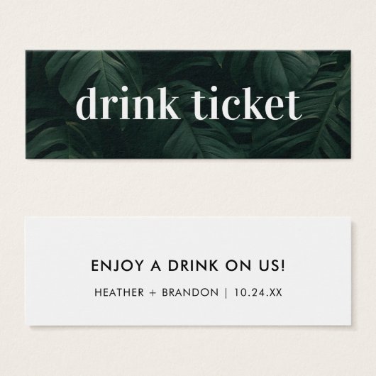 Billet de boisson Tropical Mariage Barre de jeton  (Devant & derrière)
