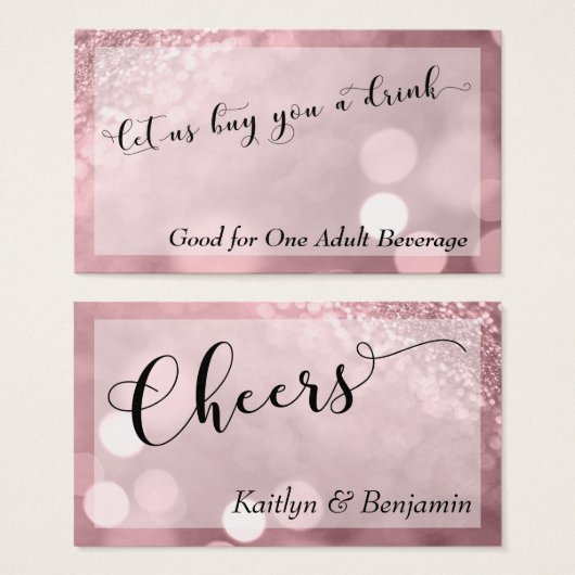 Billet de Boisson Typographie Bokeh Rose Gold 3 (Devant & derrière)