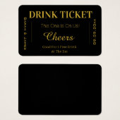 Billet de bon de boisson Mariage Black & Gold (Devant & derrière)