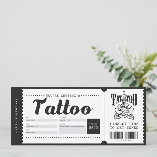 Billet de carte cadeau de tatouage Certificat (Debout devant)
