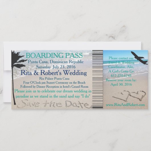 Billet de carte d'embarquement mariage Enregistrer (Devant)