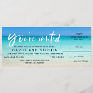 Billet de carte d'embarquement mariage plage RSVP