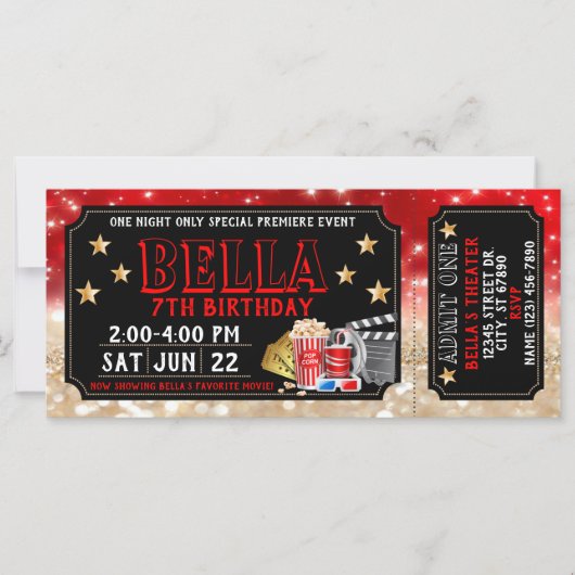 Billet de cinéma Invitation d'anniversaire (Devant)