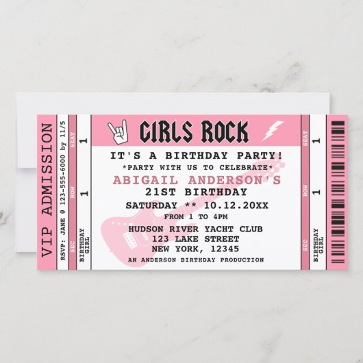 BILLET DE CONCERT POUR LES FILLES ROCK INVITATION  (Devant)