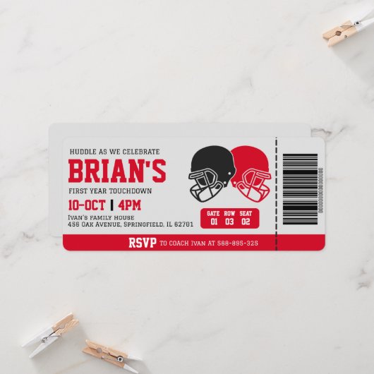 billet de football invitation (Devant/Arrière en situation)