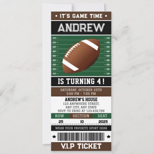 Billet de football personnel Invitation d'annivers (Devant)