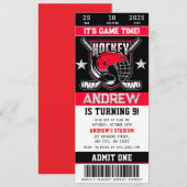 Billet de hockey personnel Invitation d'anniversai (Devant / Derrière)