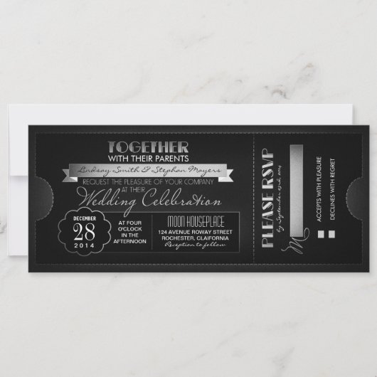 billet de mariage vintage invitation noir (Devant)
