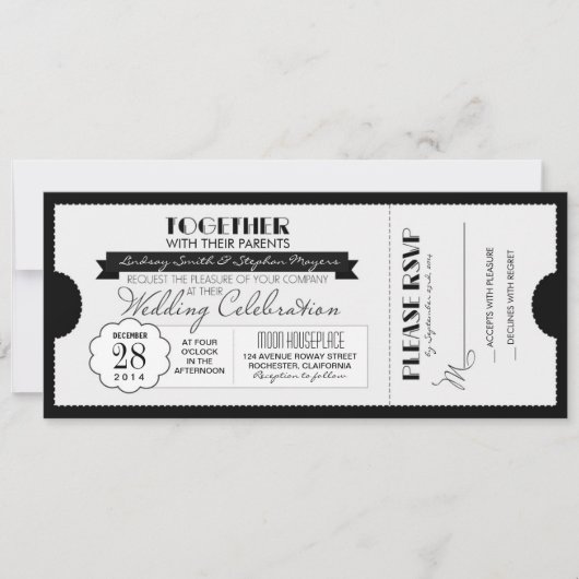 billet de mariage vintage invitation noir et blanc (Devant)