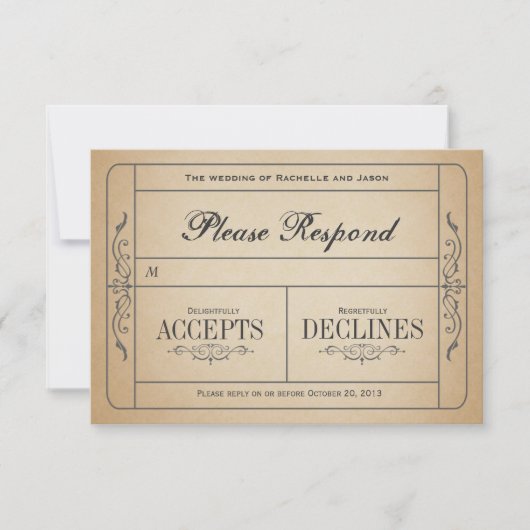 Billet de mariage vintage RSVP (Devant)