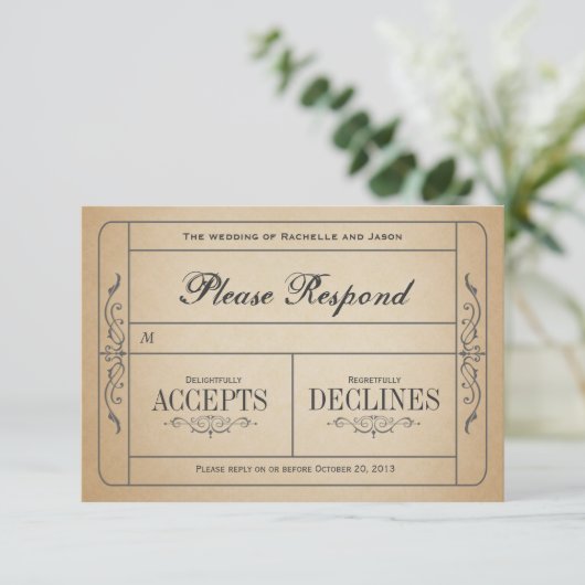 Billet de mariage vintage RSVP (Debout devant)