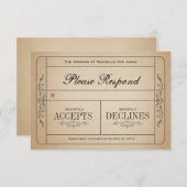 Billet de mariage vintage RSVP (Devant / Derrière)