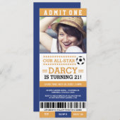 Billet de soccer jaune et bleu Invitations d'anniv (Devant / Derrière)