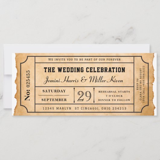 Billet de style carte d'embarquement rustique pour (Devant)