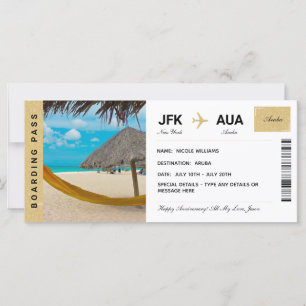 Billet de voyage de vacances à Aruba Carte d'embar