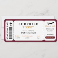 Billet de voyage surprise Carte d'embarquement pou