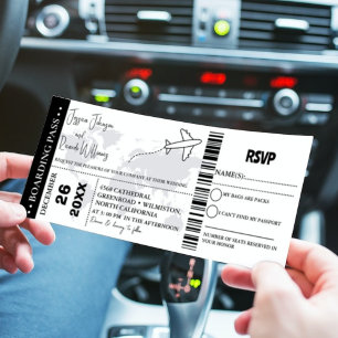 Billet d'embarquement Faire-part de mariage noir