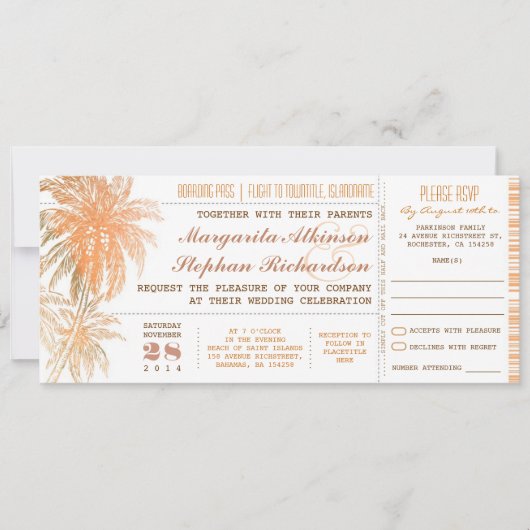 billet d'embarquement tickets mariage invitations  (Devant)