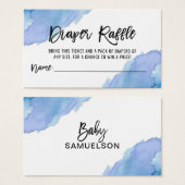 Billet DIAPER RAFFLE Aquarelle Baby shower bleu (Devant & derrière)