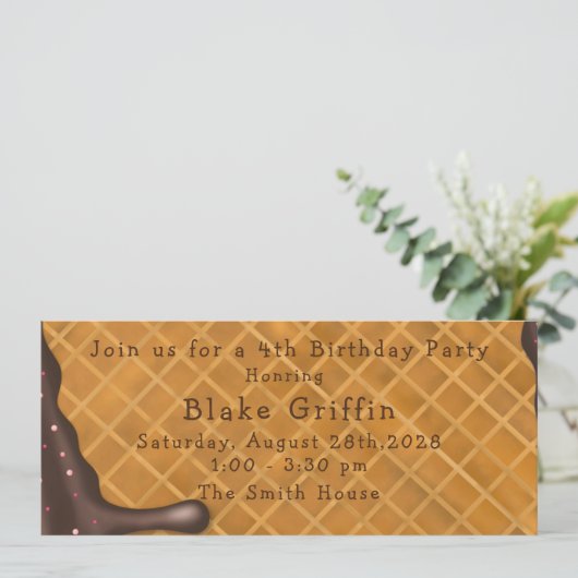 Billet d'or crème glacée Invitation Anniversaire (Debout devant)