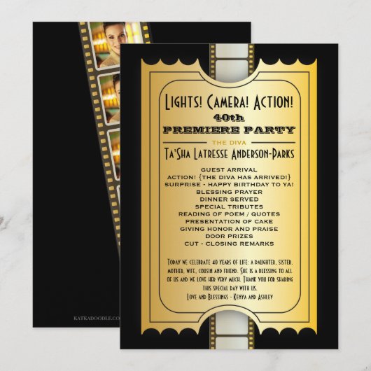 Billet d'or d'admission de programme de partie de (Devant / Derrière)