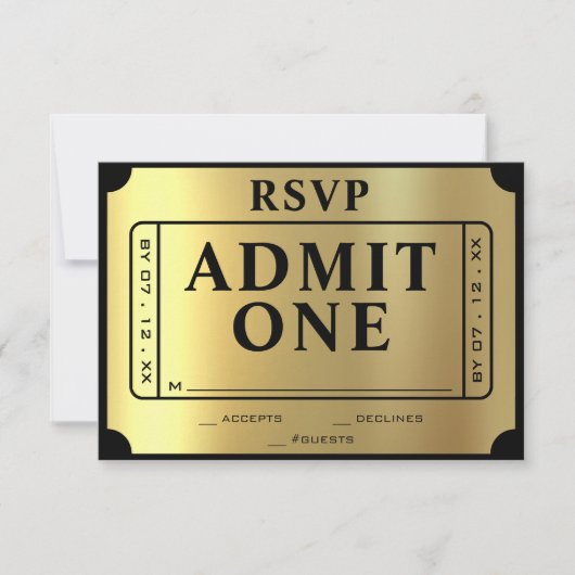 Billet d'or Noir & Or Mariage RSVP (Devant)