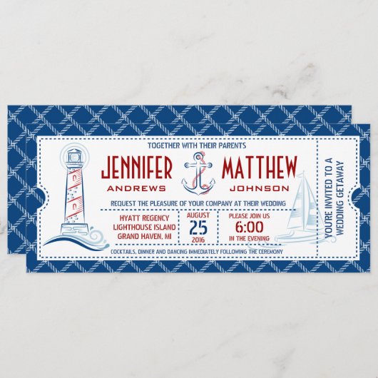 Billet Faire-part de mariage nautique (Devant / Derrière)