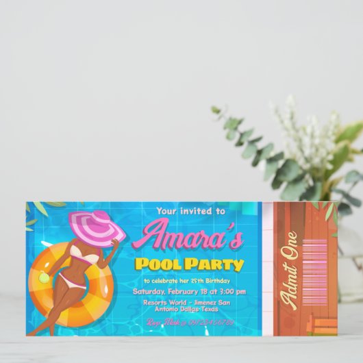 Billet Invitation de la fête du pool (Debout devant)