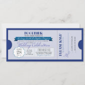 billet mariage bleu moderne invitation (Devant)