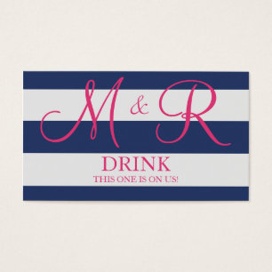 Billet Mariage de Monogramme bleu marine et rose
