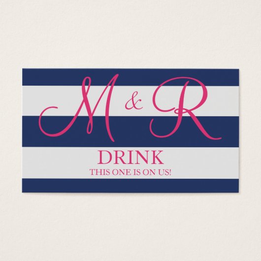 Billet Mariage de Monogramme bleu marine et rose (Devant)
