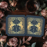 Billet Mariage d'épée médiévale Blue Royal Lion<br><div class="desc">Ajoutez du charme royal à votre paysage de table ! Ces dessous de verre de mariage personnalisés sont dotés d'un lion majestueux et d'un design floral avec vos noms et monogramme, le tout en or luxueux contre un arrière - plan bleu. Parfait pour une fête d'imaginaire médiévale avec une élégance...</div>