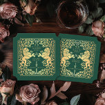 Billet Mariage d'épée médiévale Green Royal Lion<br><div class="desc">Ajoutez du charme royal à votre paysage de table ! Ces dessous de verre de mariage personnalisés sont dotés d'un lion majestueux et d'un design floral avec vos noms et monogramme, le tout en or luxueux contre un arrière - plan vert. Parfait pour une fête d'imaginaire médiévale avec une élégance...</div>