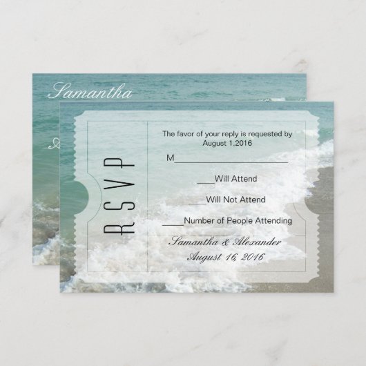Billet Mariage Destination Plage Petite RSVP (Devant / Derrière)