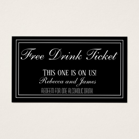 Billet Mariage noir et blanc Billet de boisson gra (Devant)