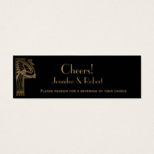 Billet Mariage Peacock Art Déco Black Gold Boire
