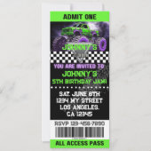 Billet Monster Truck Invitation Anniversaire (Devant)